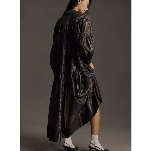 NWT Pilcro Long-Sleeve V-Neck Metallic High-Low Dress (Black) - Picture 4 of 4